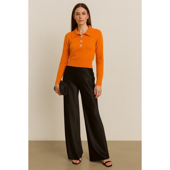 Sandro Menton Knit Wool Cashmere Orange Polo Sweater Jumper Rhinestone Small - Picture 2 of 10